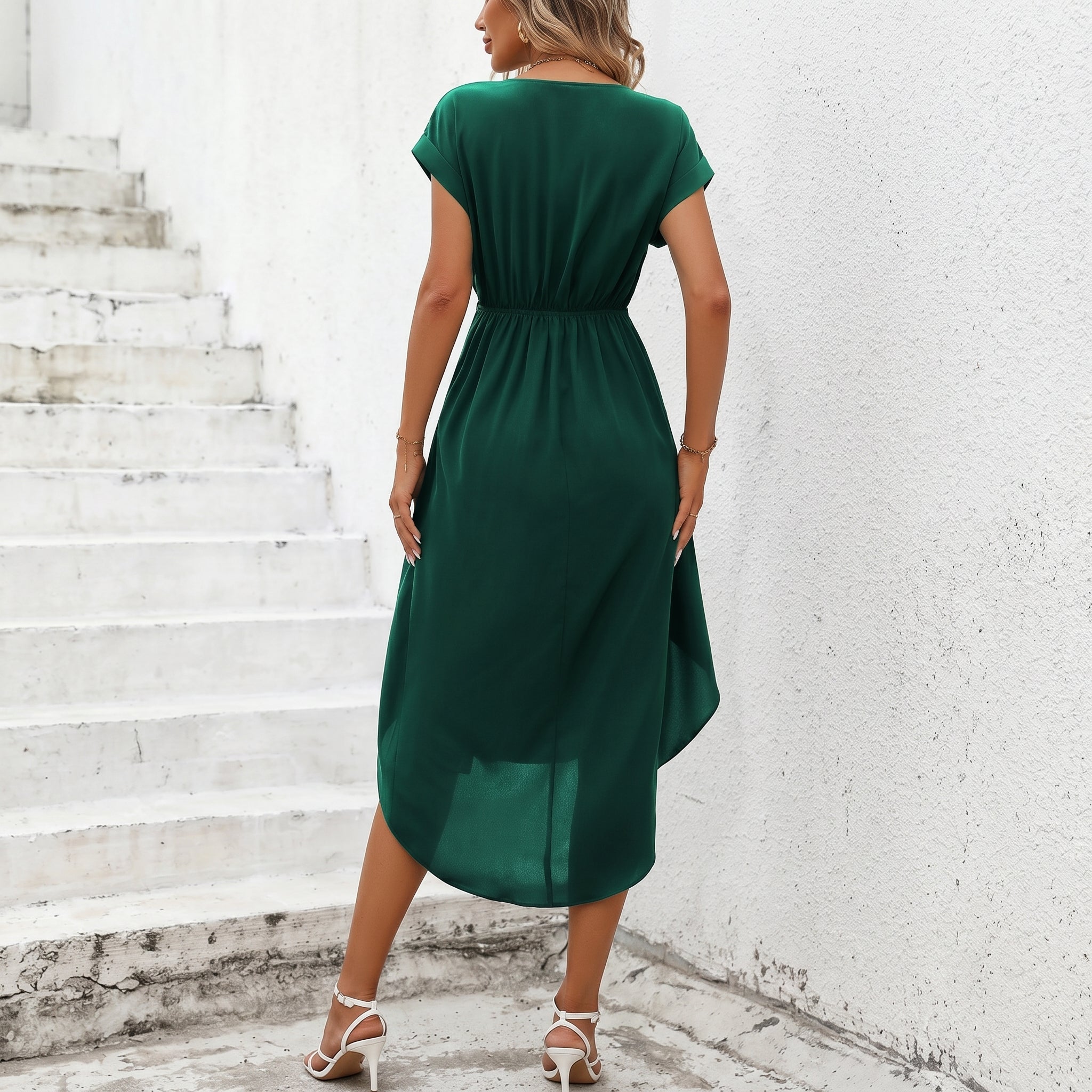 Clara - Women's Summer Casual Wrap Midi Dress - Midi Dresses - Green - Davies & Cooper