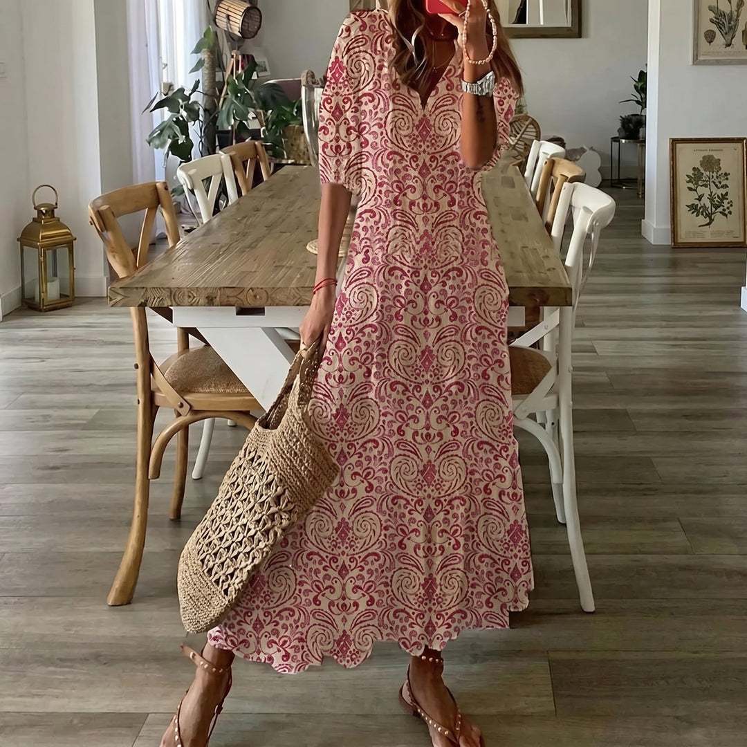Clara - Women's Summer Floral Maxi Dress with Tassel - Maxi Dresses - Red - Davies & Cooper