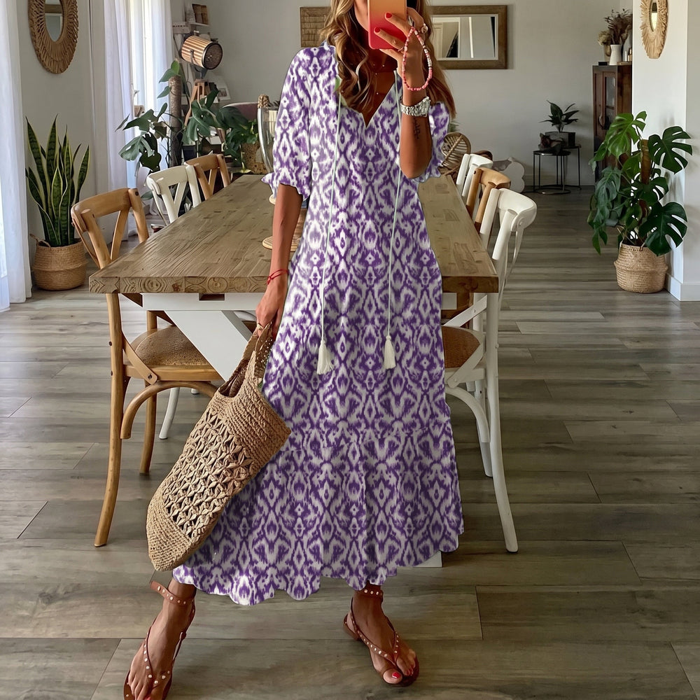 Clara - Women's Summer Floral Maxi Dress with Tassel - Maxi Dresses - Purple - Davies & Cooper