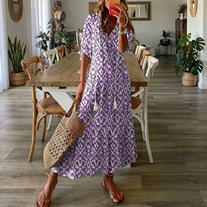 Clara - Women's Summer Floral Maxi Dress with Tassel - Maxi Dresses - Purple - Davies & Cooper