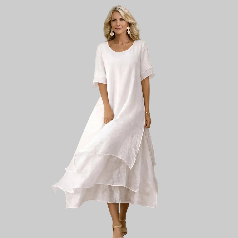 Clara - Women's Summer Layered Hem Maxi Dress - Midi Dress - White - Davies & Cooper