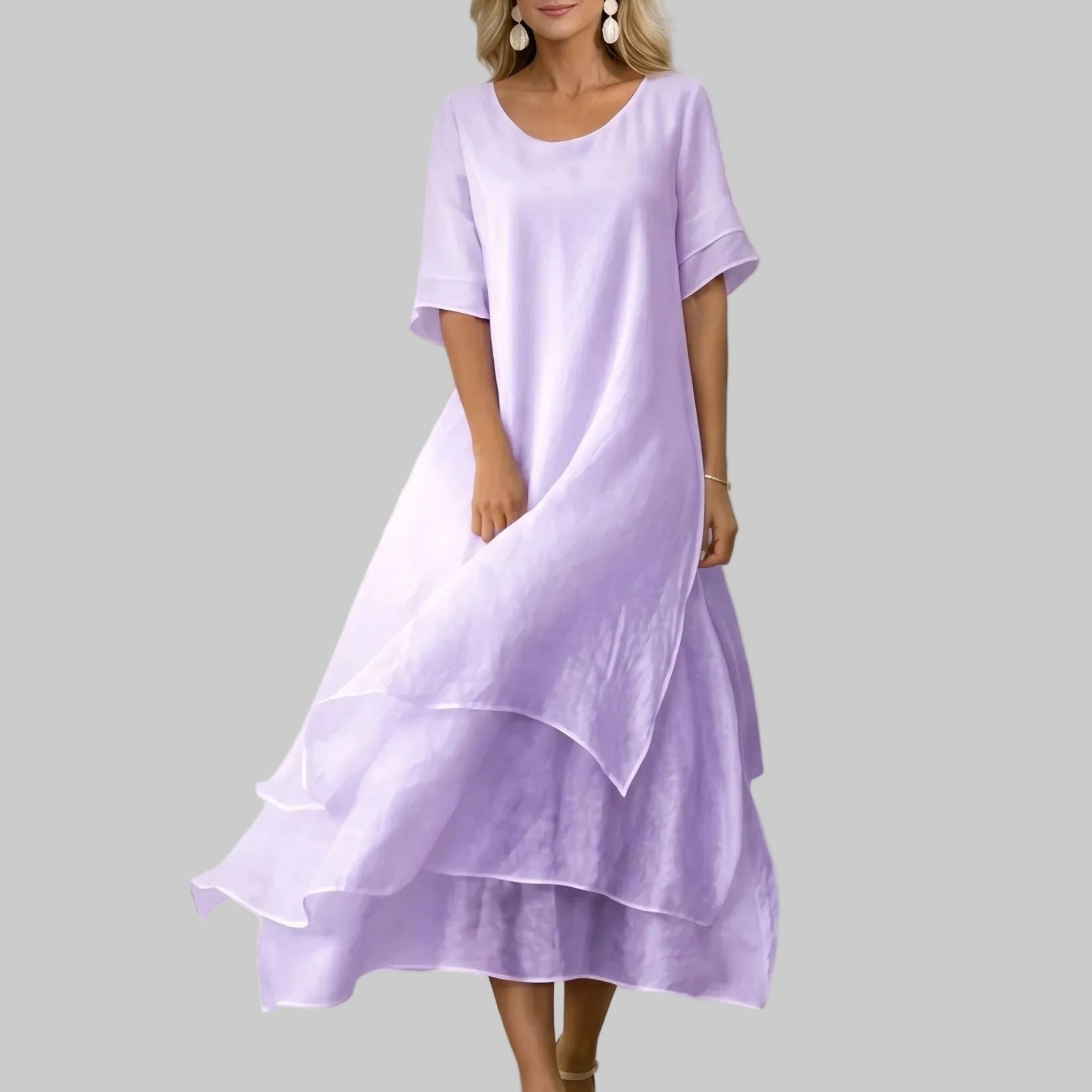 Clara - Women's Summer Layered Hem Maxi Dress - Midi Dress - Purple - Davies & Cooper