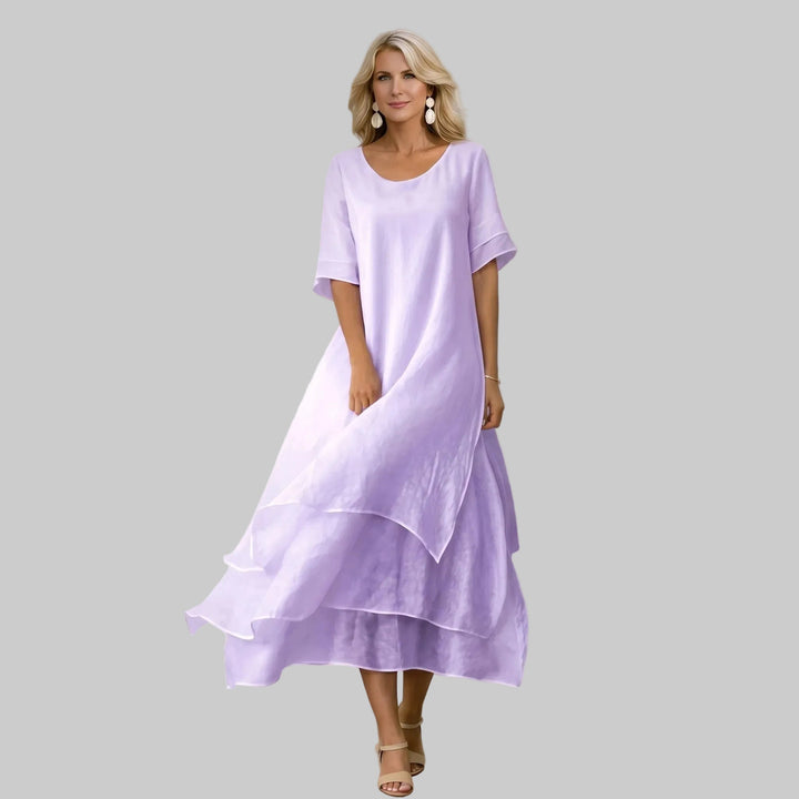 Clara - Women's Summer Layered Hem Maxi Dress - Midi Dress - Purple - Davies & Cooper