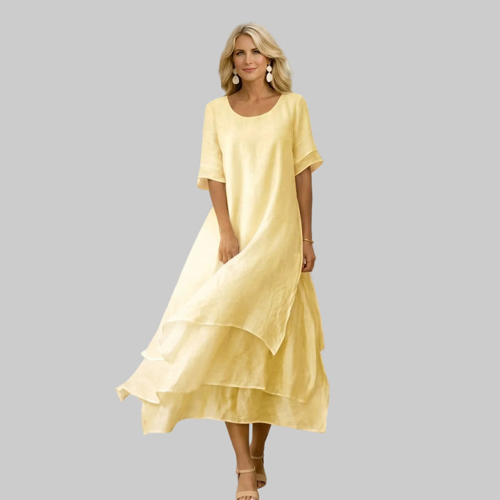 Clara - Women's Summer Layered Hem Maxi Dress - Midi Dress - Yellow - Davies & Cooper
