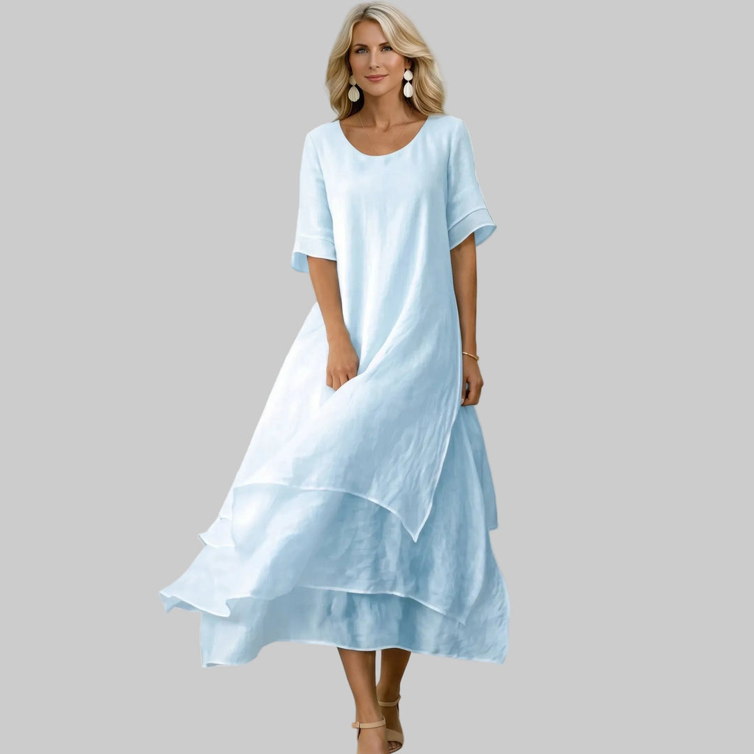 Clara - Women's Summer Layered Hem Maxi Dress - Midi Dress - Blue - Davies & Cooper