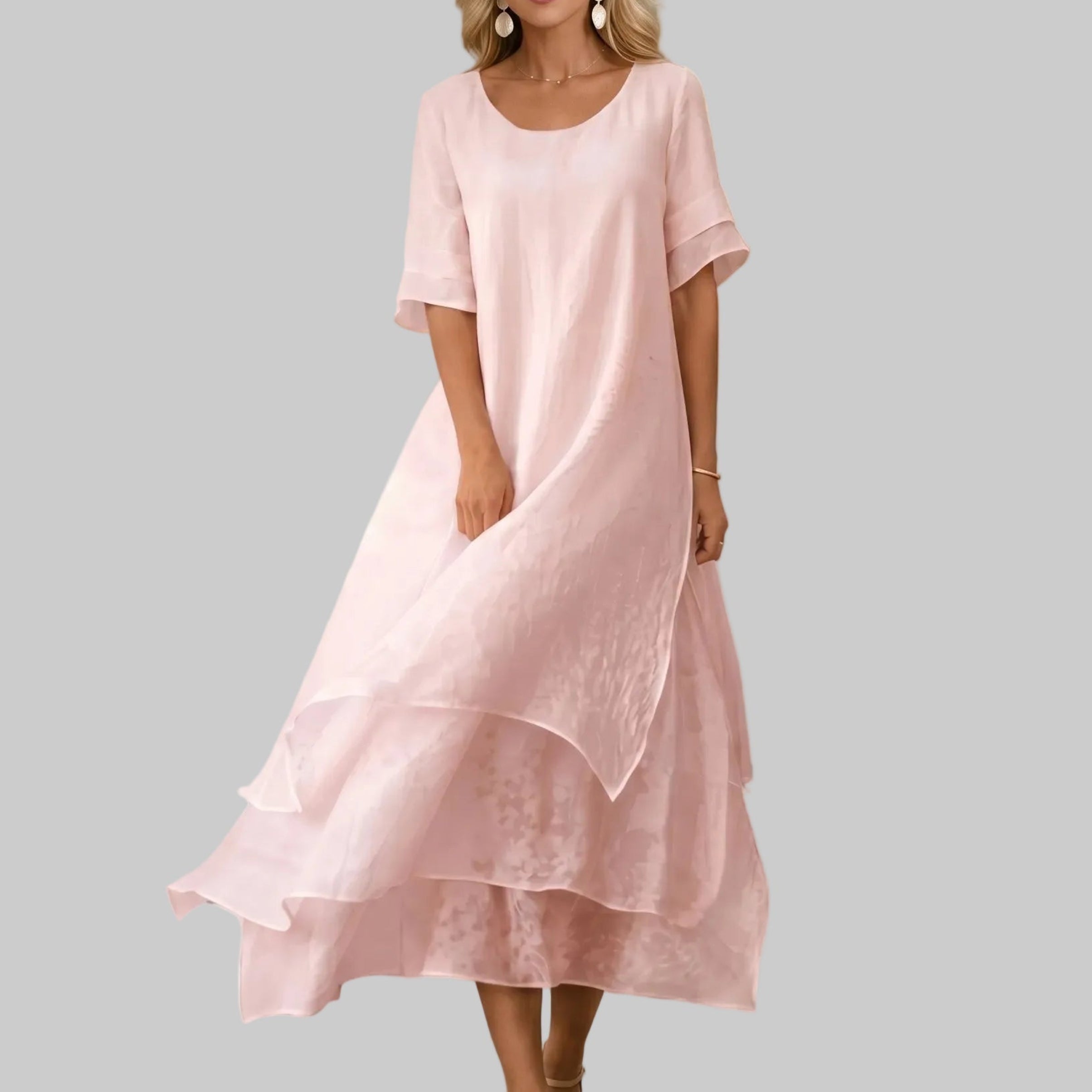 Clara - Women's Summer Layered Hem Maxi Dress - Midi Dress - Pink - Davies & Cooper