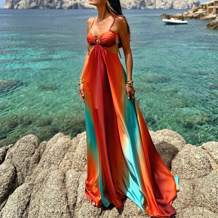 Clara – Women's Summer Ombre Cut - Out Maxi Dress - Maxi Dresses - Orange - Davies & Cooper