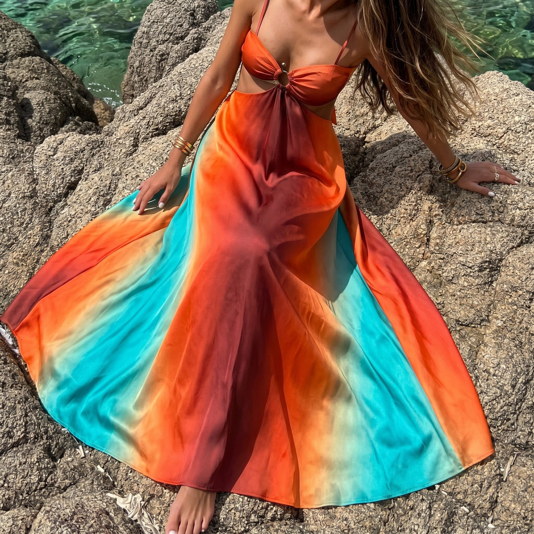 Clara – Women's Summer Ombre Cut - Out Maxi Dress - Maxi Dresses - Orange - Davies & Cooper