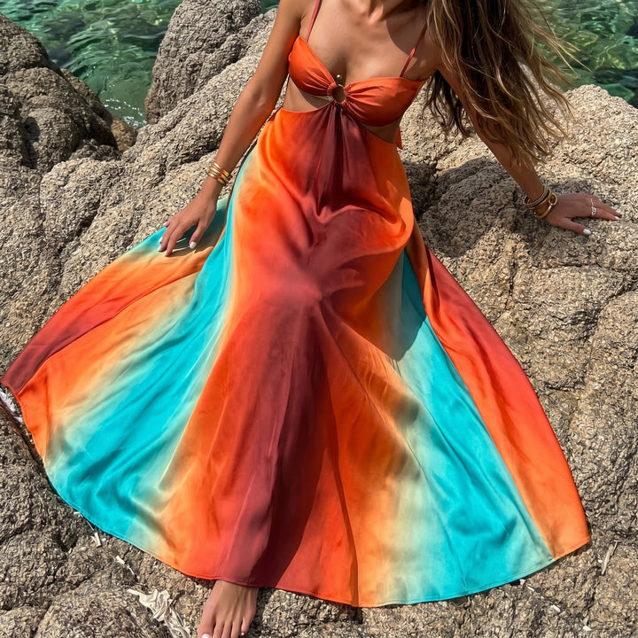 Clara – Women's Summer Ombre Cut - Out Maxi Dress - Maxi Dresses - Orange - Davies & Cooper