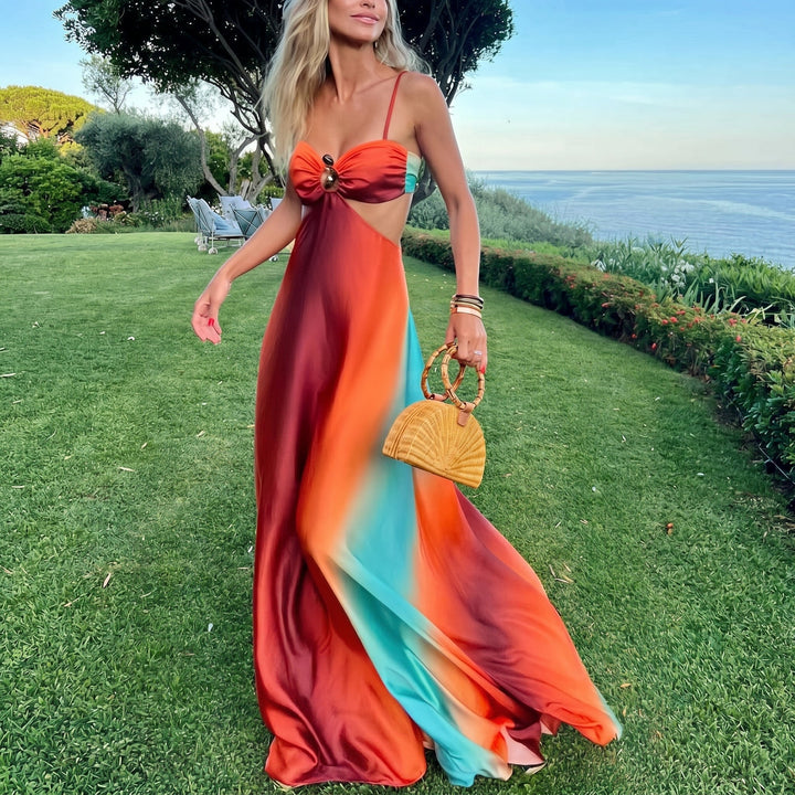 Clara – Women's Summer Ombre Cut - Out Maxi Dress - Maxi Dresses - Orange - Davies & Cooper