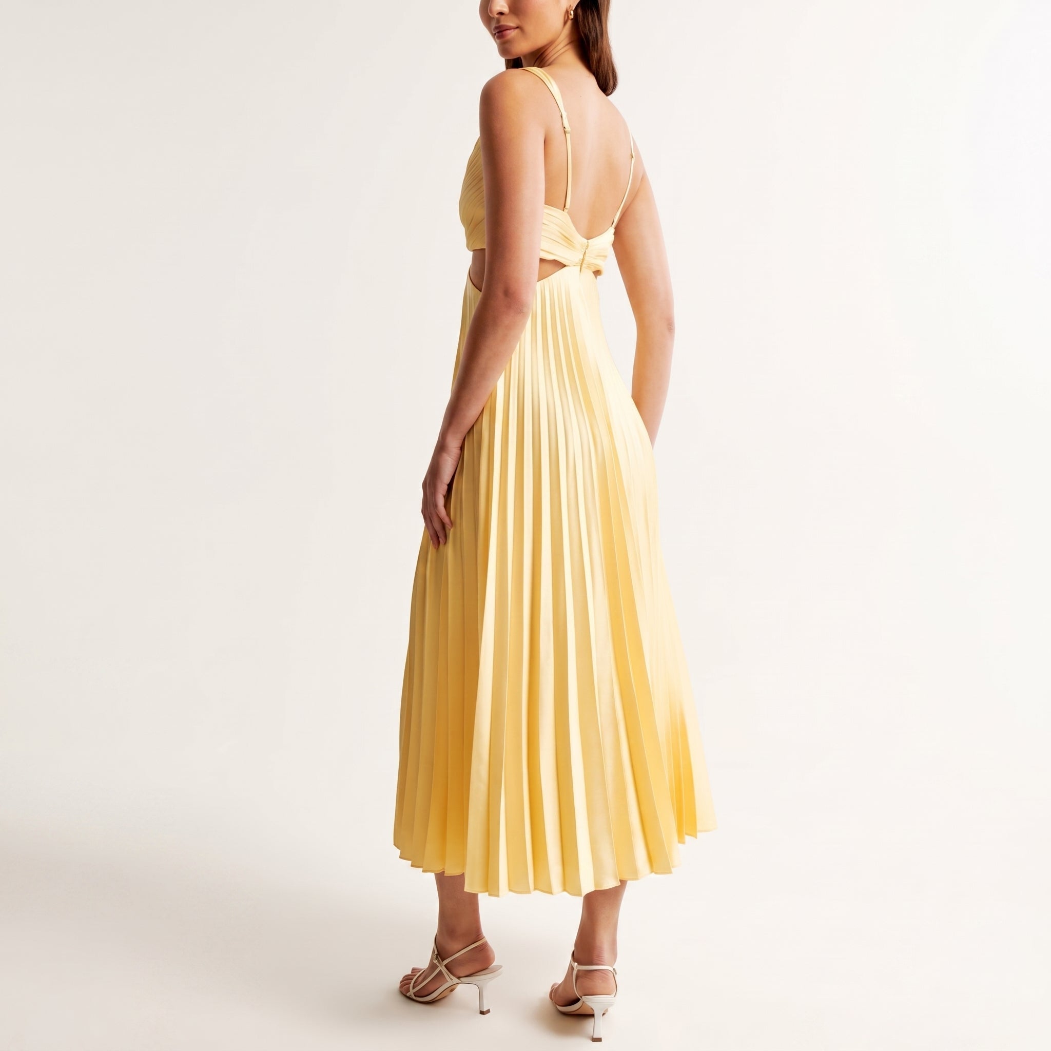 Clara - Women's Summer Pleated V-Neck Midi Dress - Midi Dress - Yellow - Davies & Cooper