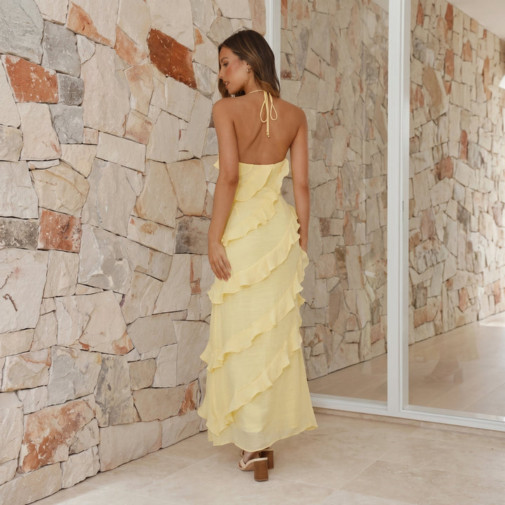 Clara - Women's Summer Ruffle V - Neck Maxi Dress - Maxi Dress - Yellow - Davies & Cooper