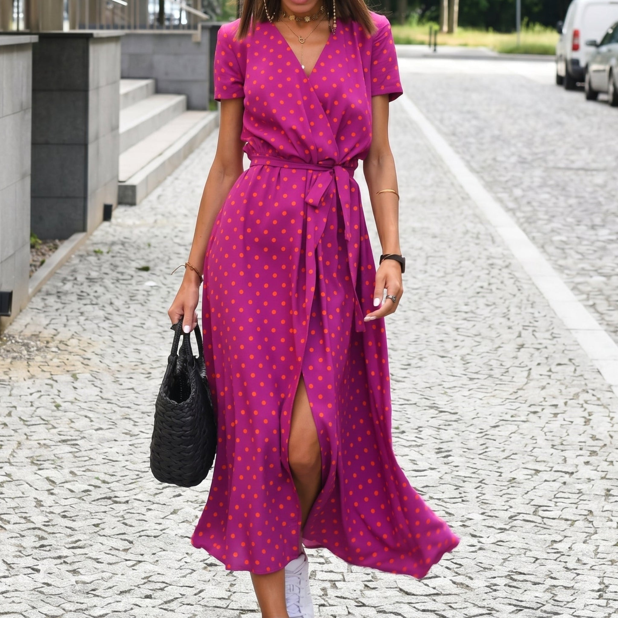 Clara - Women's Summer Vintage Floral Wrap Maxi Dress - Maxi Dress - Orange - Davies & Cooper