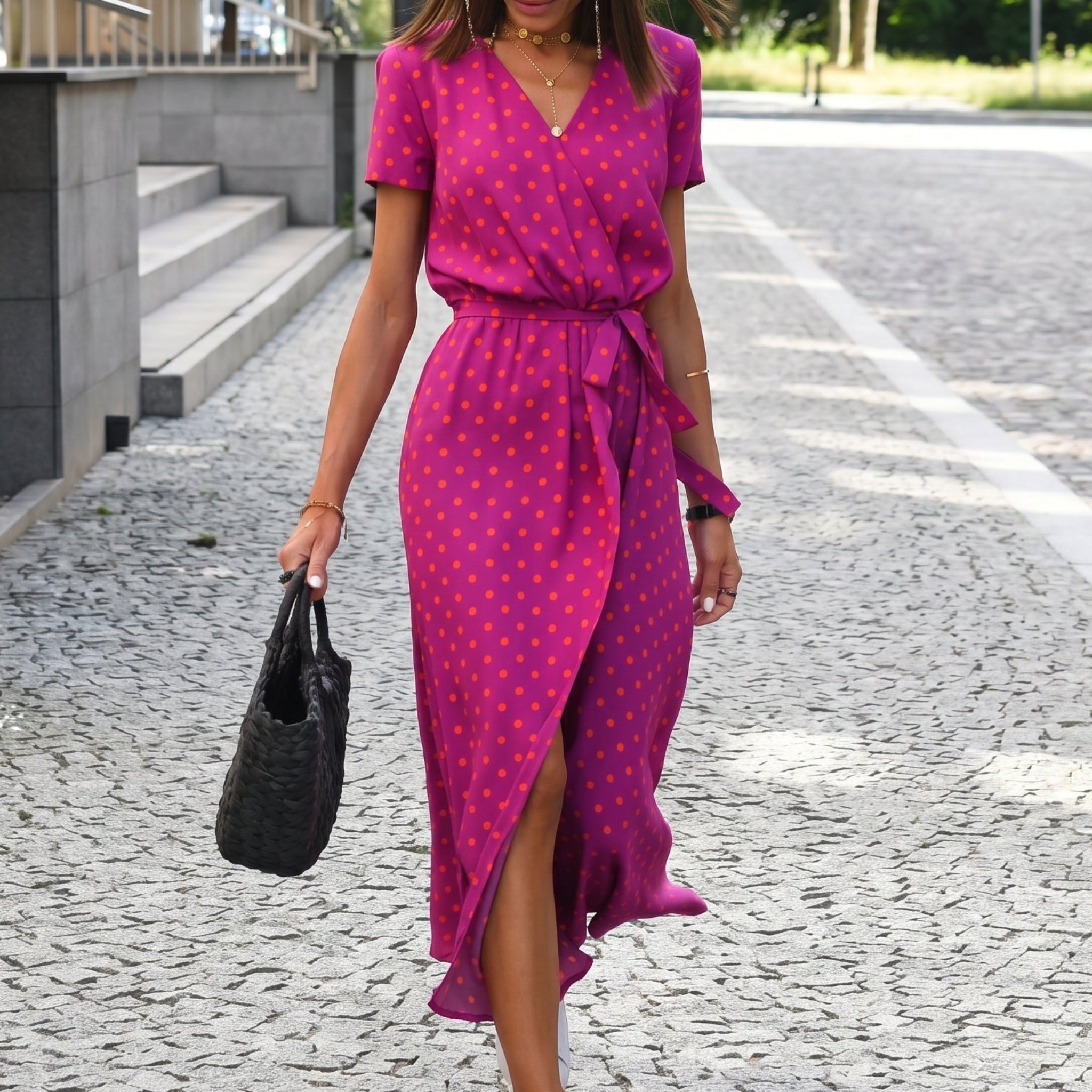Clara - Women's Summer Vintage Floral Wrap Maxi Dress - Maxi Dress - Orange - Davies & Cooper
