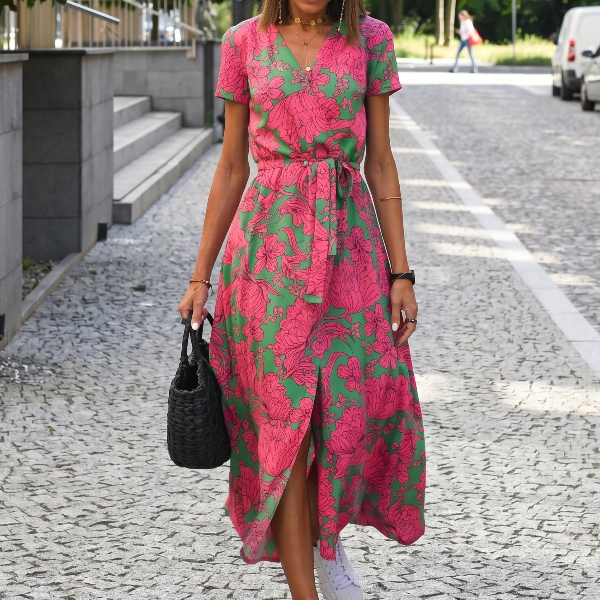 Clara - Women's Summer Vintage Floral Wrap Maxi Dress - Maxi Dress - Pink - Davies & Cooper