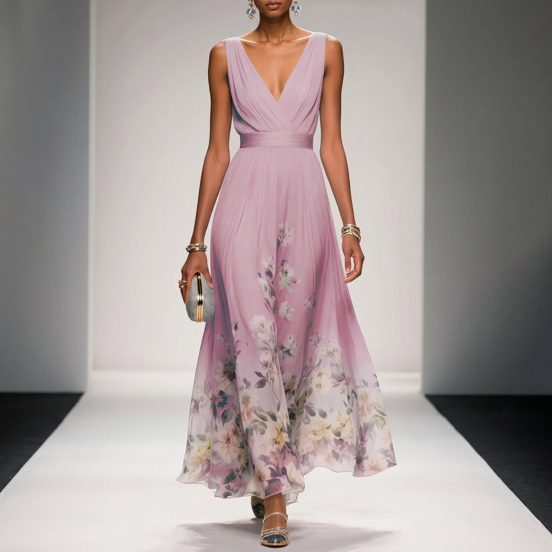 Clara - Women's Wedding Guest Floral Print Maxi Dress - Maxi Dresses - Pink - Davies & Cooper
