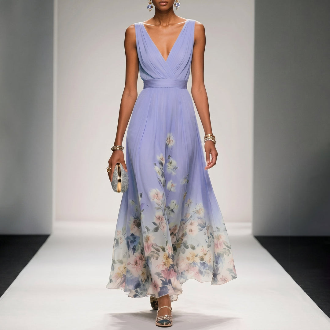 Clara - Women's Wedding Guest Floral Print Maxi Dress - Maxi Dresses - Purple - Davies & Cooper