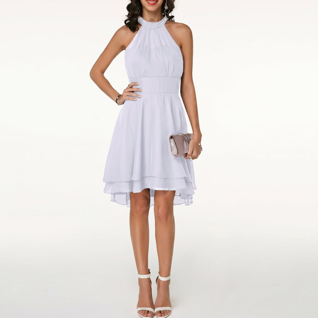 Clara - Women's Wedding Guest Halterneck Midi Dress - Midi Dress - White - Davies & Cooper