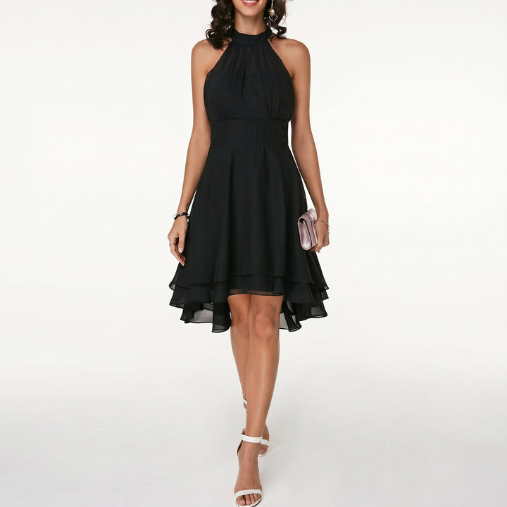 Clara - Women's Wedding Guest Halterneck Midi Dress - Midi Dress - Black - Davies & Cooper