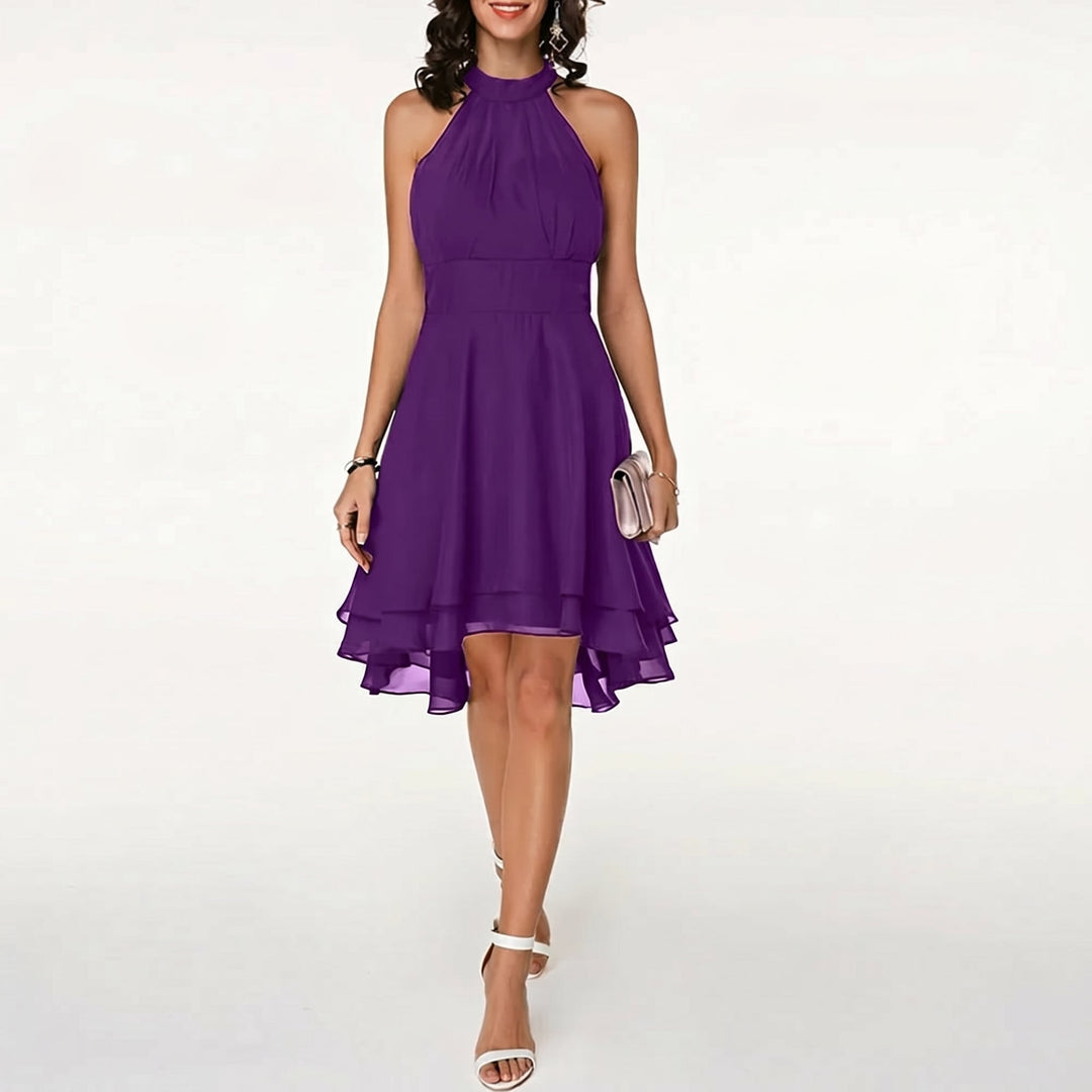 Clara - Women's Wedding Guest Halterneck Midi Dress - Midi Dress - Purple - Davies & Cooper