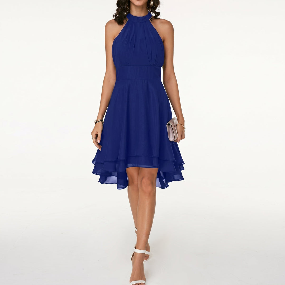 Clara - Women's Wedding Guest Halterneck Midi Dress - Midi Dress - Blue - Davies & Cooper