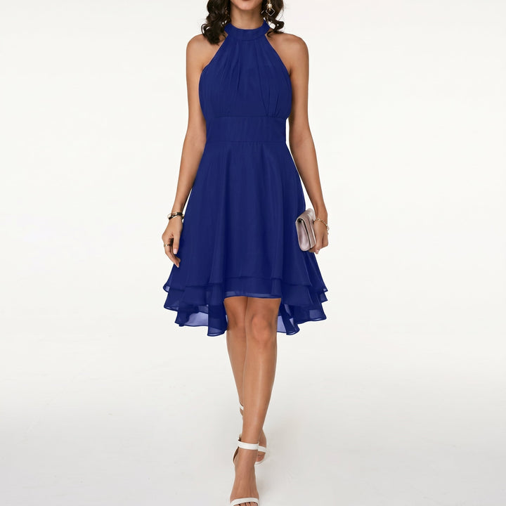 Clara - Women's Wedding Guest Halterneck Midi Dress - Midi Dress - Blue - Davies & Cooper