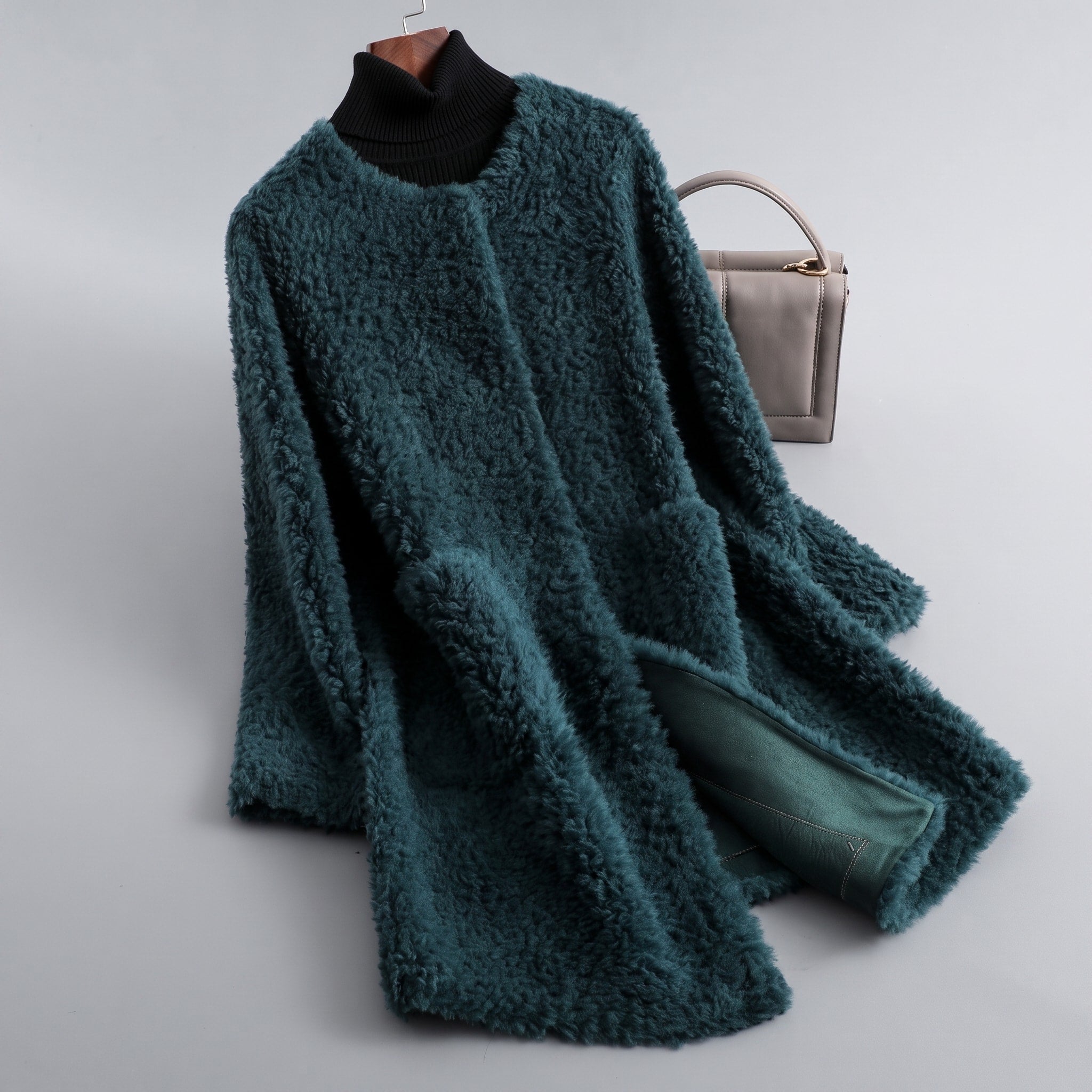 Sophie - Women's Longline Coat with Round Neck and Pockets