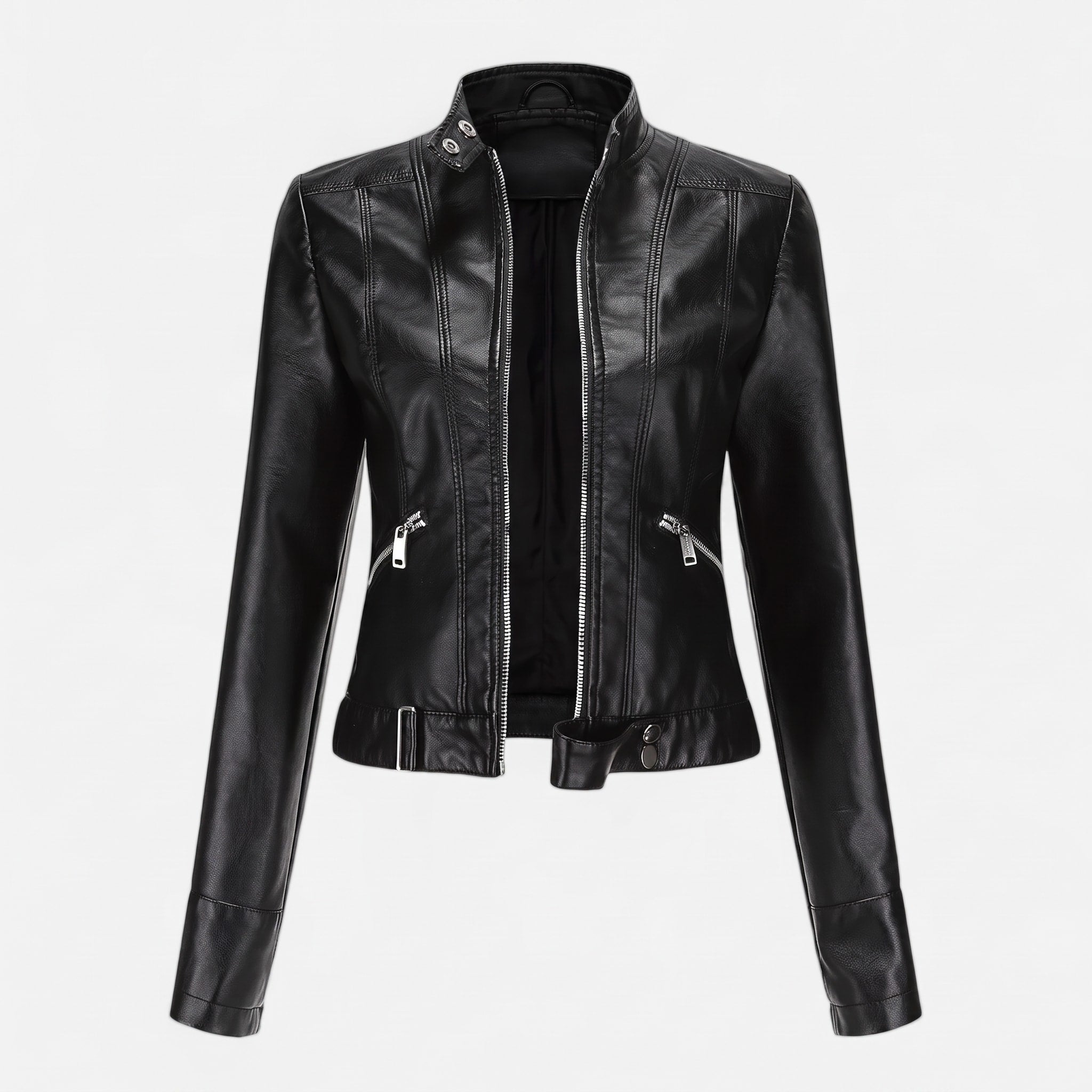 Sophie - Women's Cropped Biker Jacket with Zip Pockets