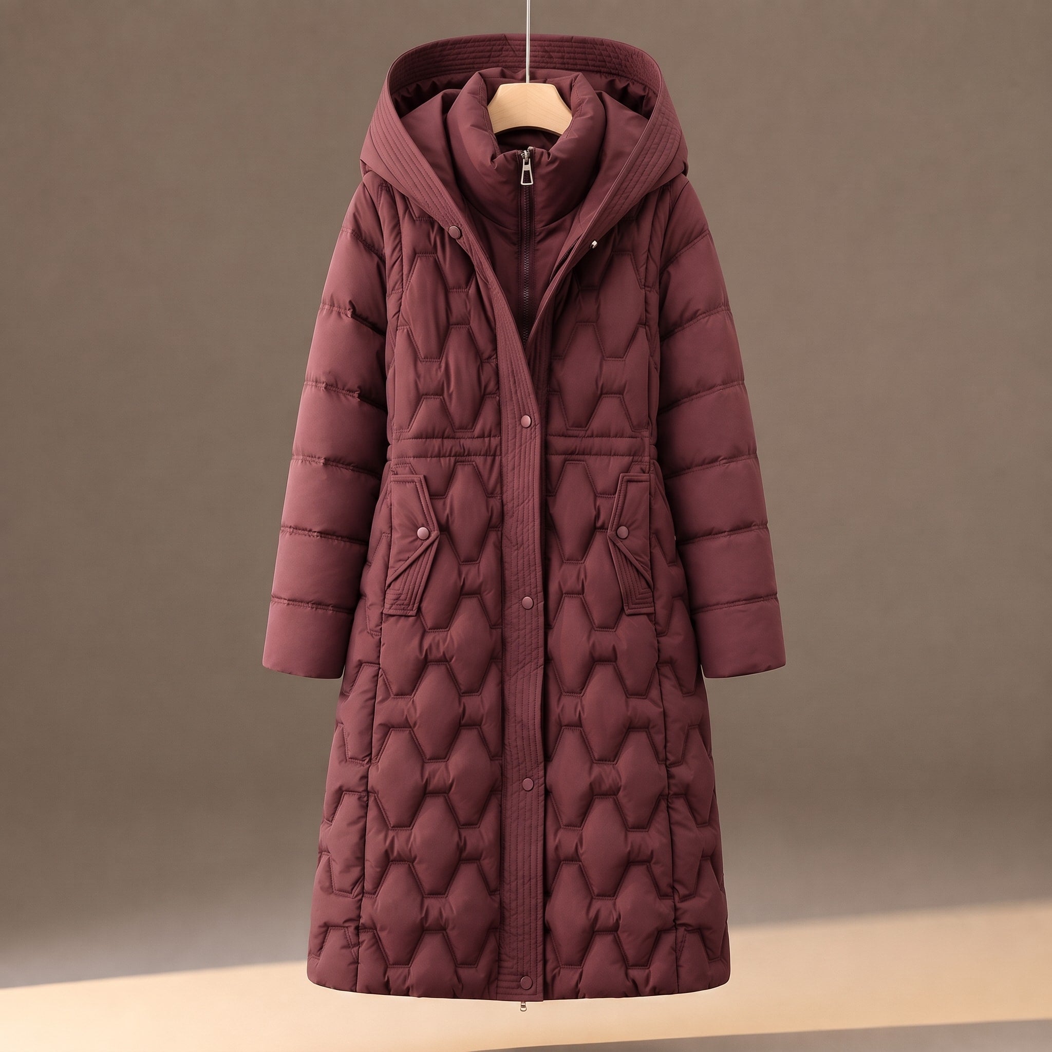 Charlotte - Women's Hooded Longline Puffer Coat with Quilted Panels