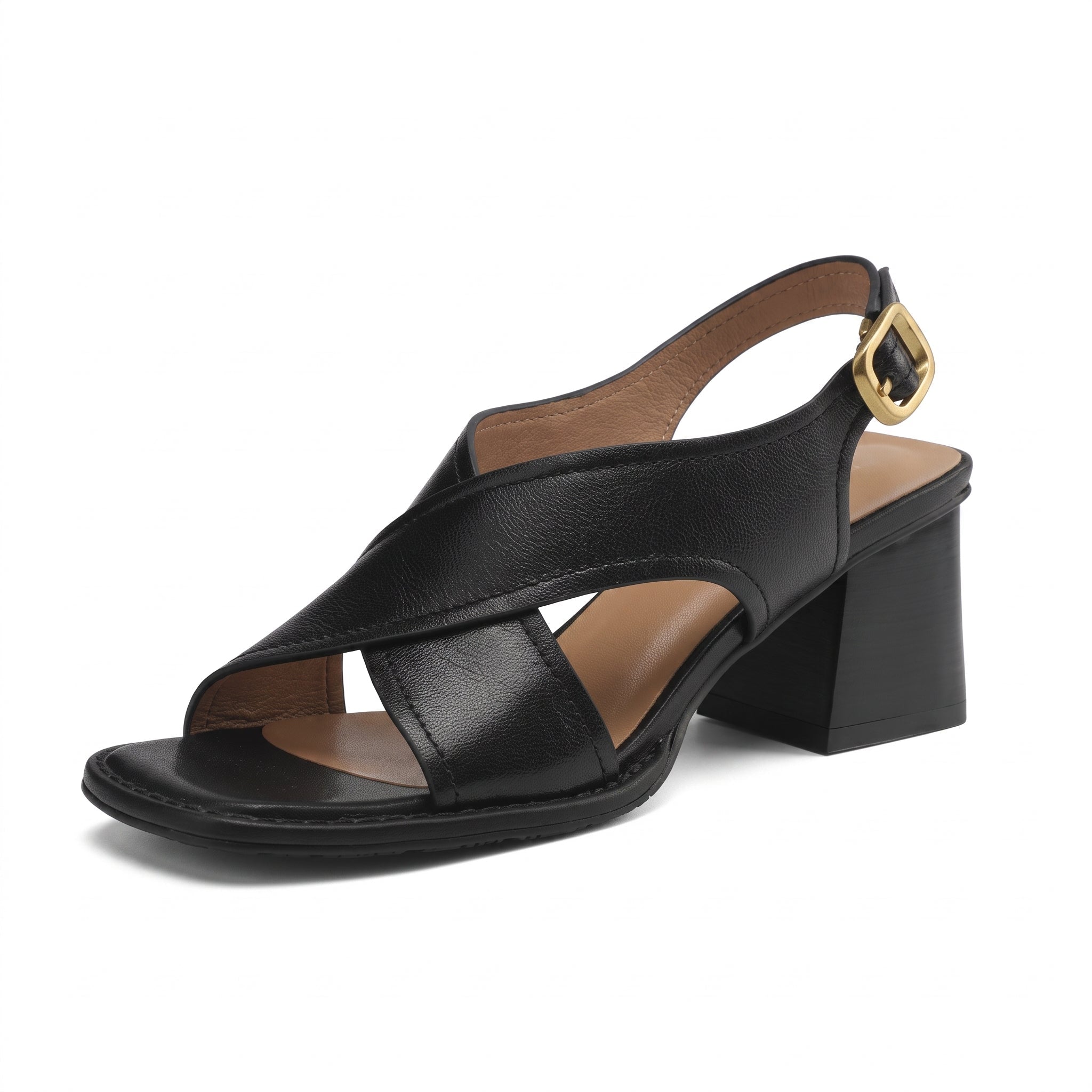 Daisy - Women's Block Heel Cross Strap Slingback Sandals - Sandals - Black - Davies & Cooper