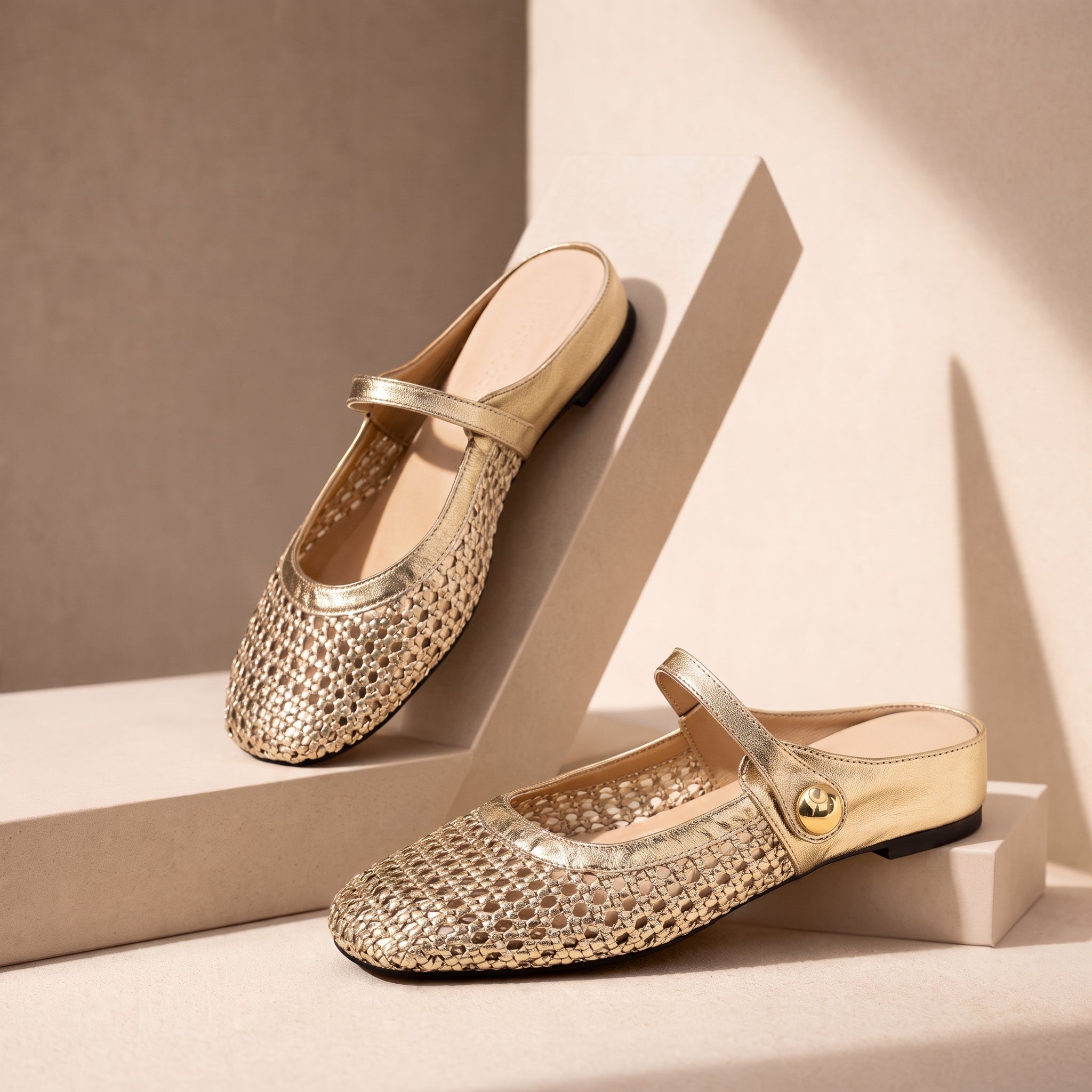 Daisy - Women's Orthopaedic Flat Mules with Buckle Strap - Flats - Gold - Davies & Cooper