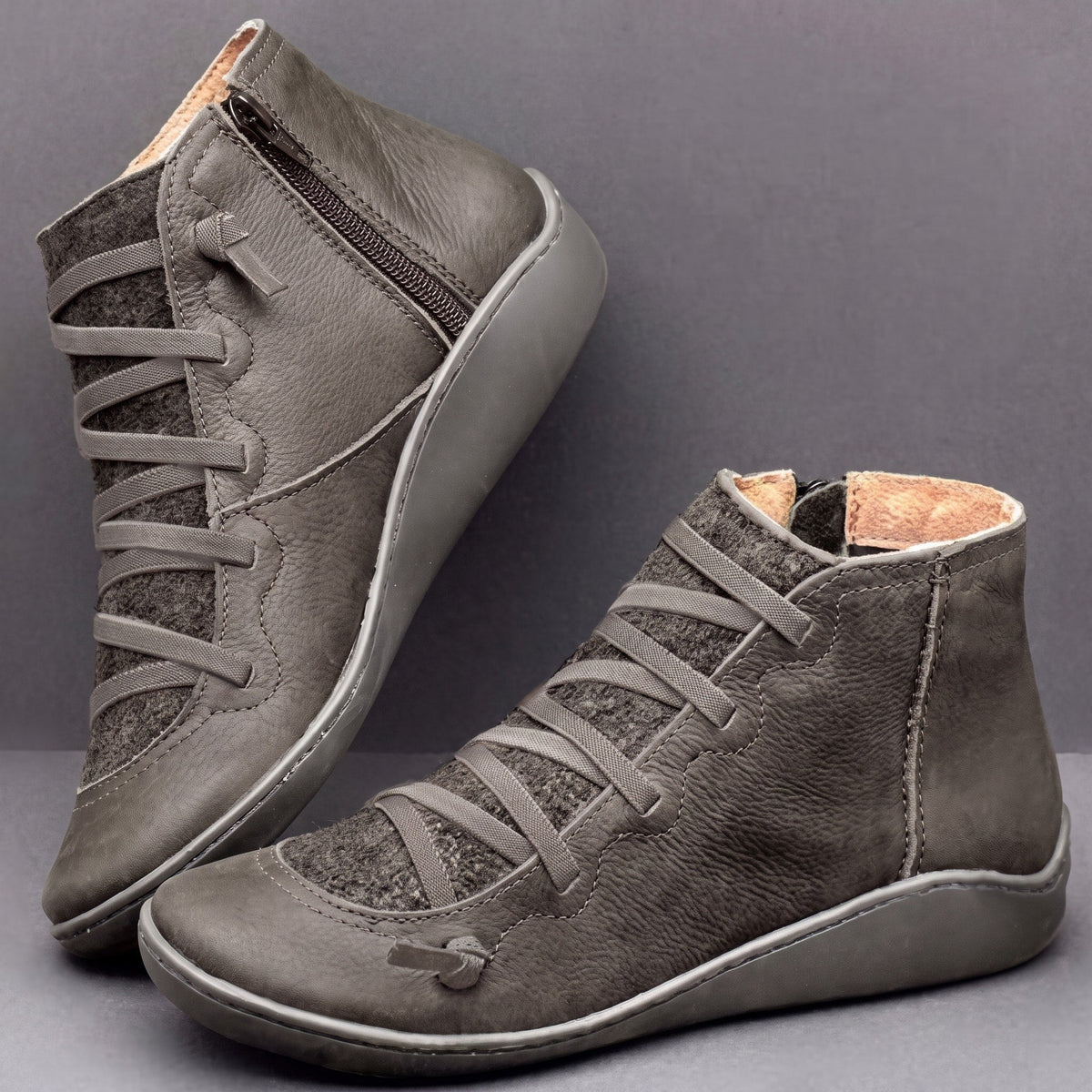 Daisy - Women's Orthopaedic Lace-Up Ankle Boots with Zip Closure - Boots - Grey - Davies & Cooper