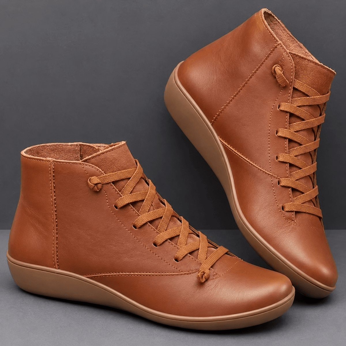 Daisy - Women's Orthopaedic Lace-Up Ankle Boots with Zip Closure - Boots - Brown - Davies & Cooper