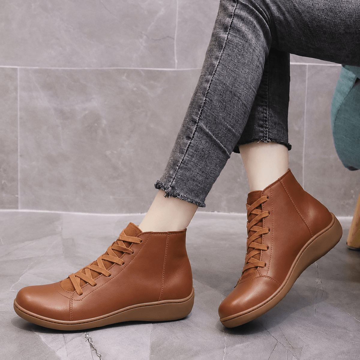 Daisy - Women's Orthopaedic Lace-Up Ankle Boots with Zip Closure - Boots - Brown - Davies & Cooper