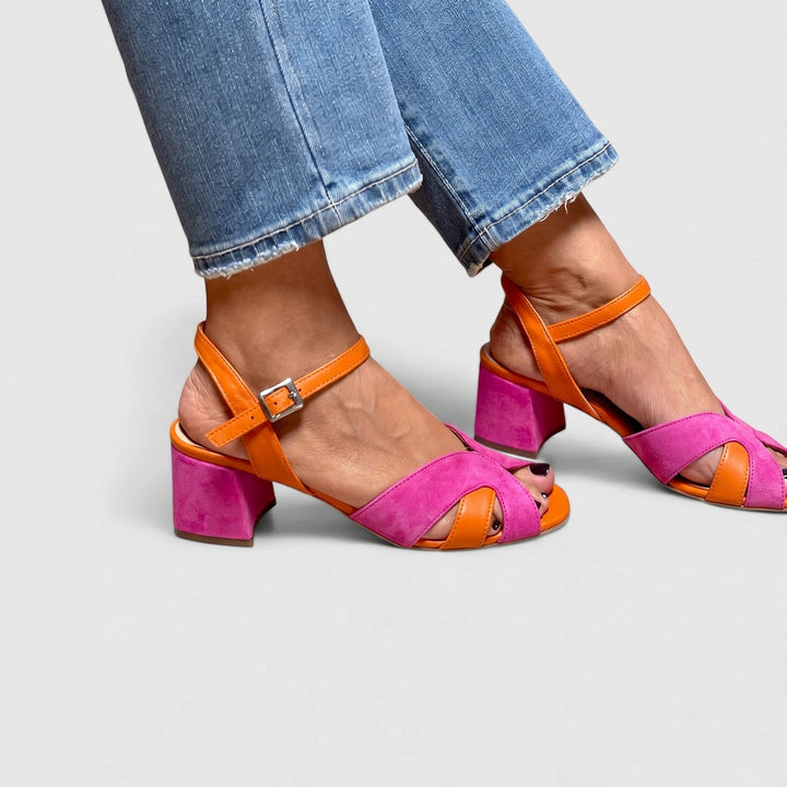 Daisy - Women's Peep Toe Block Heel Sandals with Ankle Strap - Sandals - Pink - Davies & Cooper