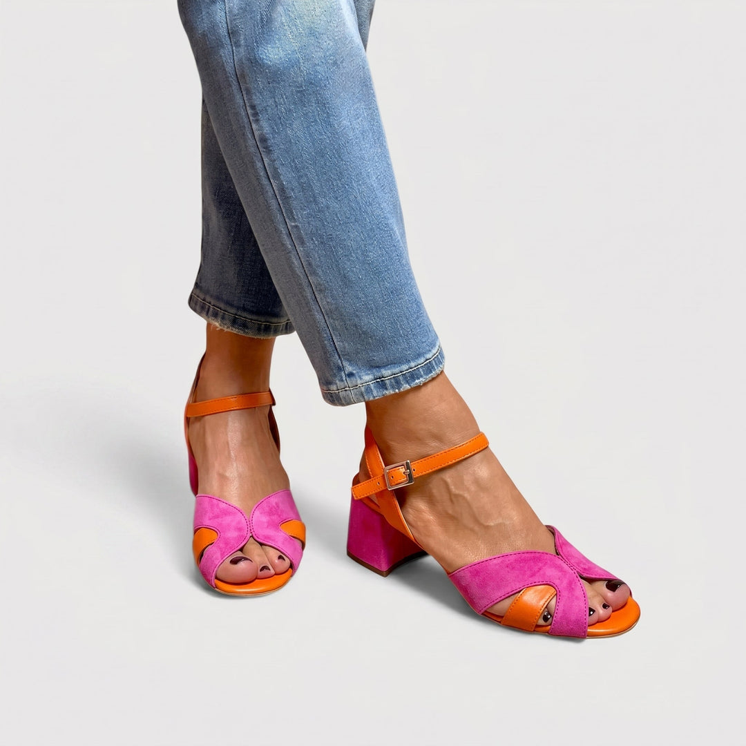Daisy - Women's Peep Toe Block Heel Sandals with Ankle Strap - Sandals - Pink - Davies & Cooper