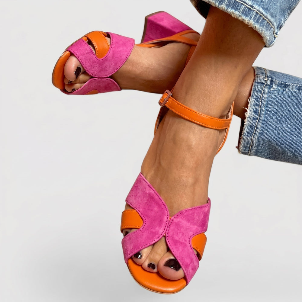 Daisy - Women's Peep Toe Block Heel Sandals with Ankle Strap - Sandals - Pink - Davies & Cooper