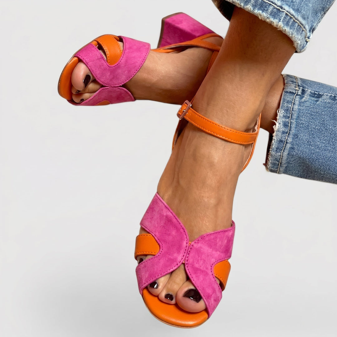 Daisy - Women's Peep Toe Block Heel Sandals with Ankle Strap - Sandals - Pink - Davies & Cooper