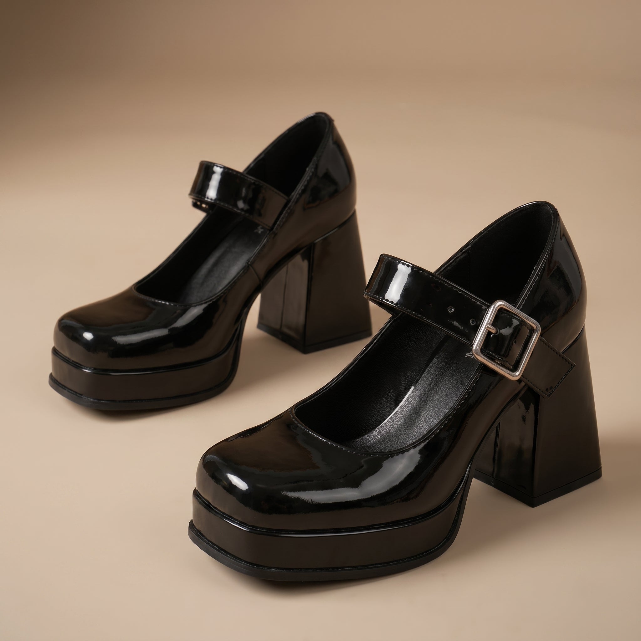 Daisy - Women's Platform Block Heel Mary Jane Pumps - Heels - Black - Davies & Cooper