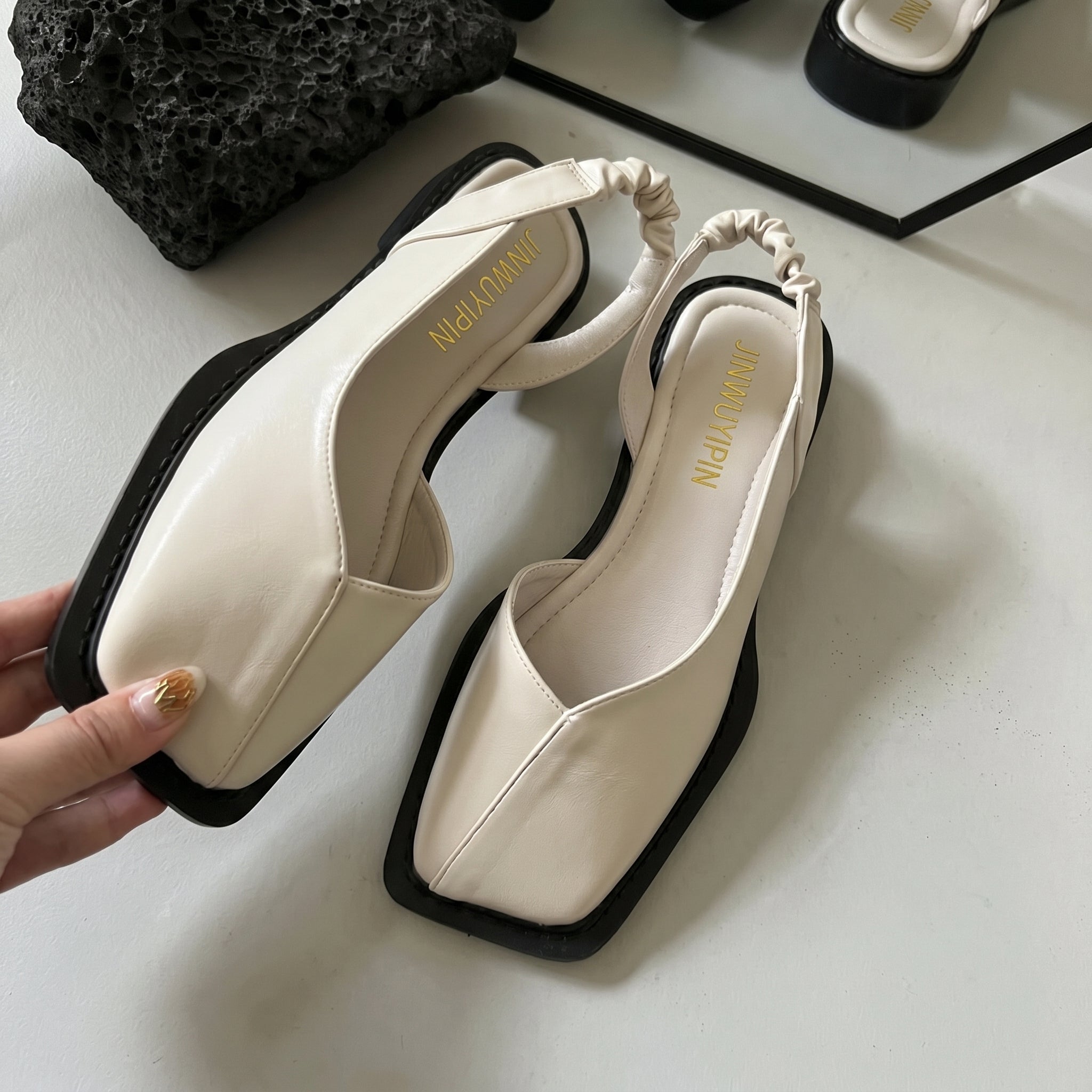 Daisy - Women's Square Toe Slingback Flats Sandals - Sandals - Beige - Davies & Cooper