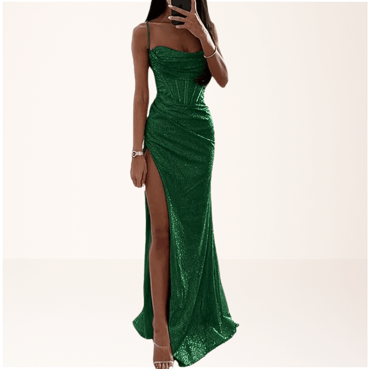 Sofia - Women's Evening Spaghetti Strap Sequin Maxi Dress