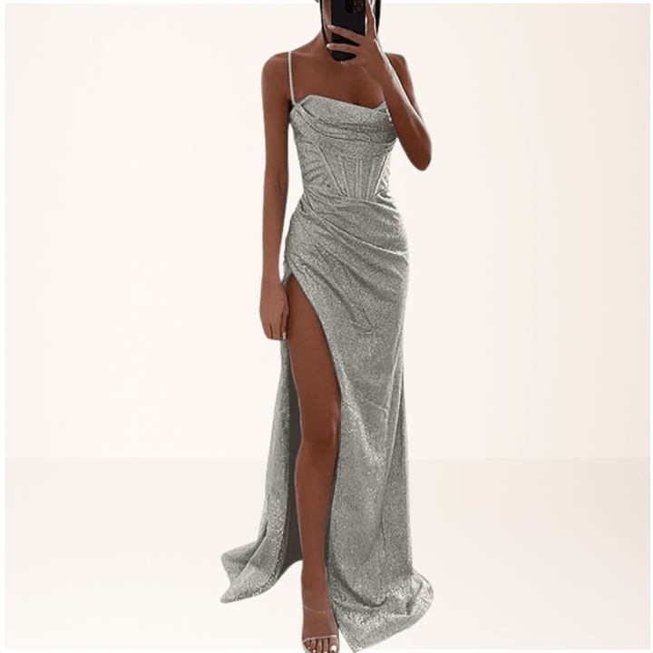 Sofia - Women's Evening Spaghetti Strap Sequin Maxi Dress