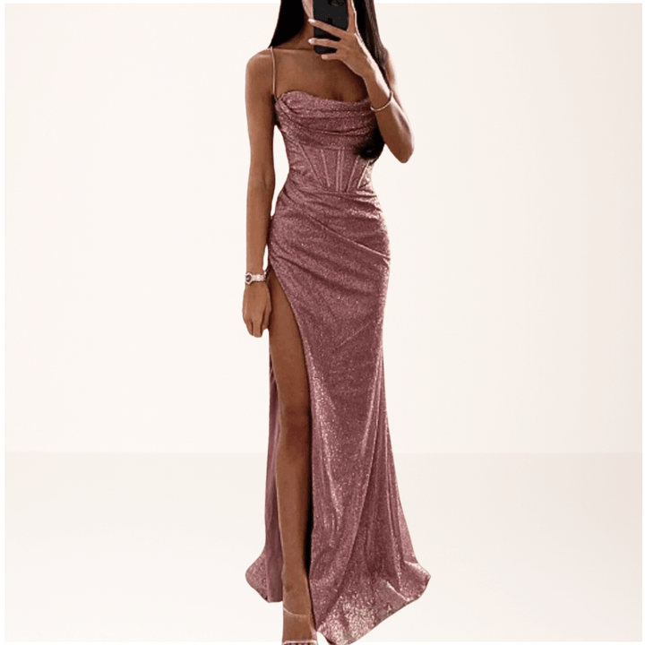 Sofia - Women's Evening Spaghetti Strap Sequin Maxi Dress