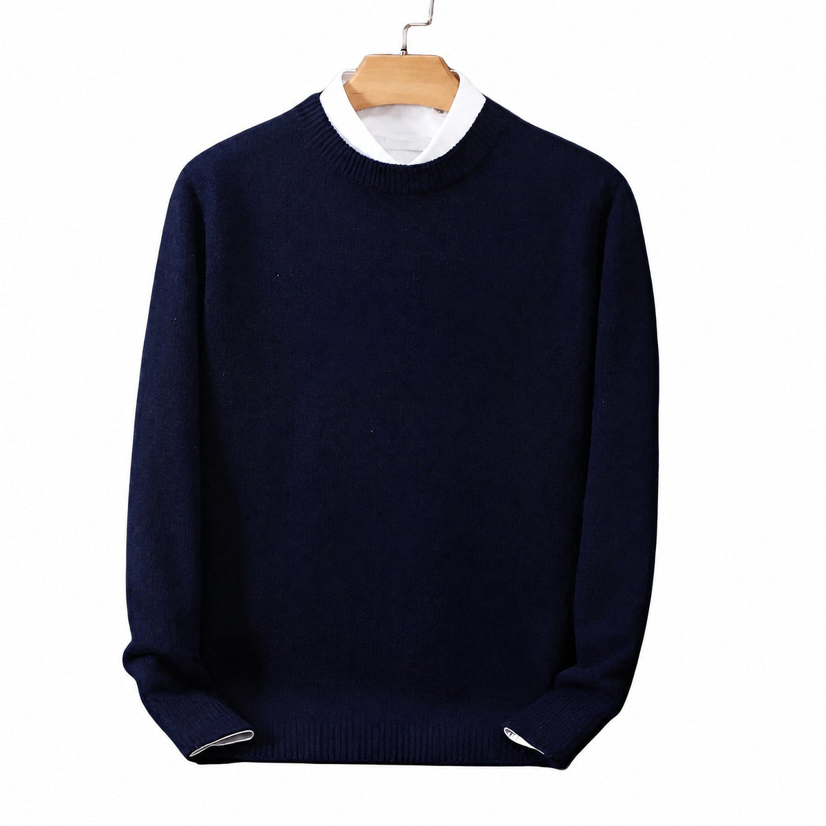 Daniel - Men's Mock Neck Layered Knit Jumper with Contrast Collar - Sweaters - Navy - Davies & Cooper