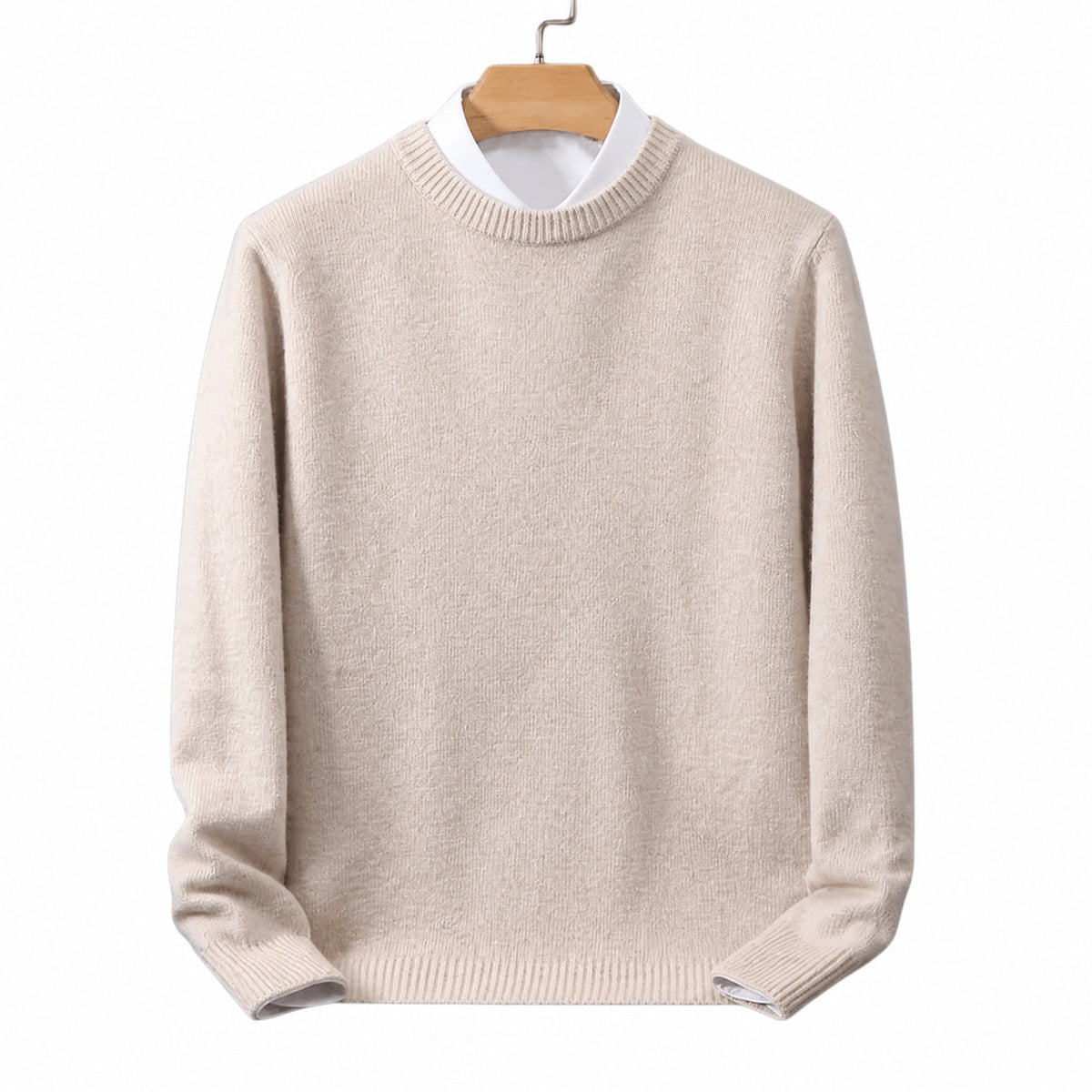 Daniel - Men's Mock Neck Layered Knit Jumper with Contrast Collar - Sweaters - Beige - Davies & Cooper