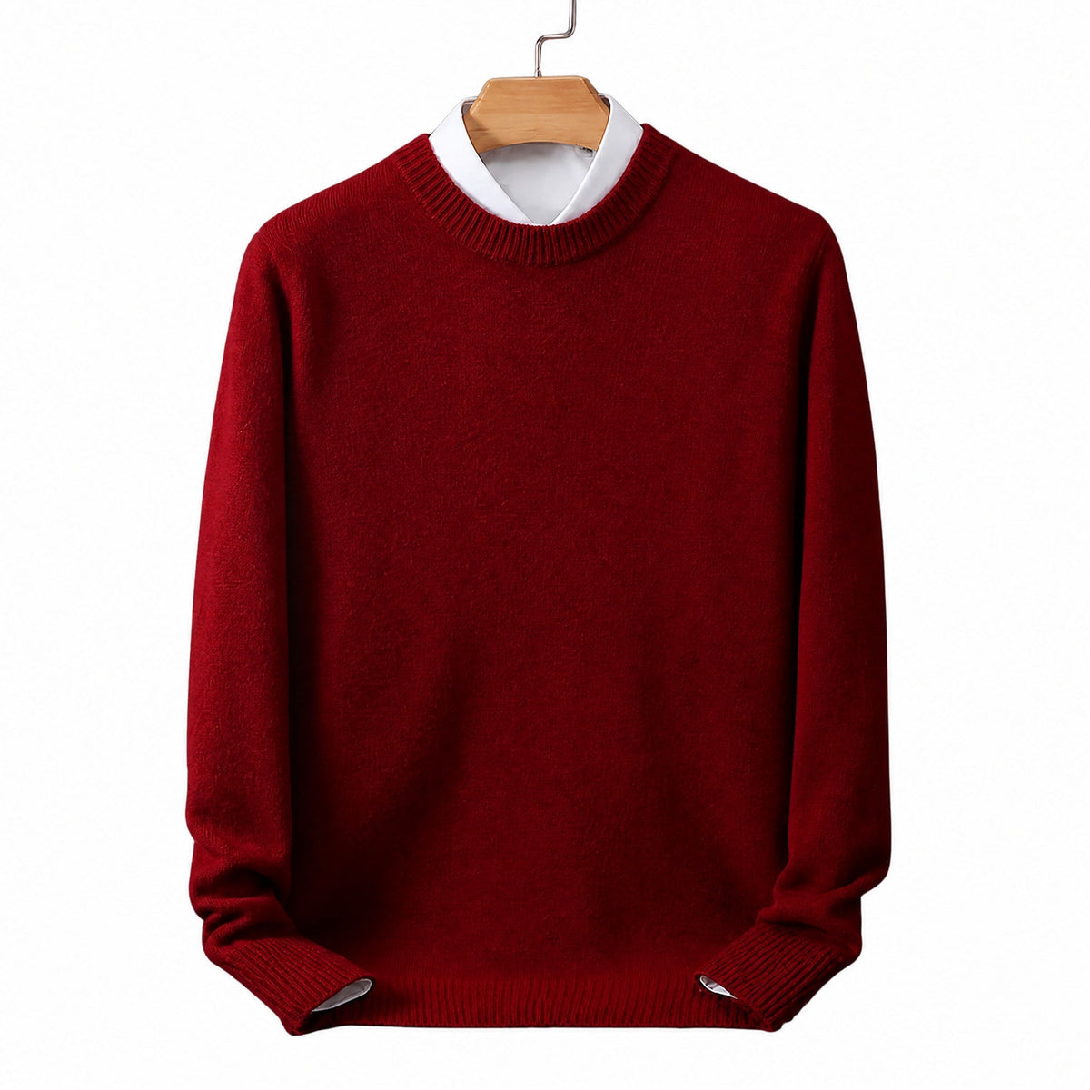 Daniel - Men's Mock Neck Layered Knit Jumper with Contrast Collar - Sweaters - Red - Davies & Cooper