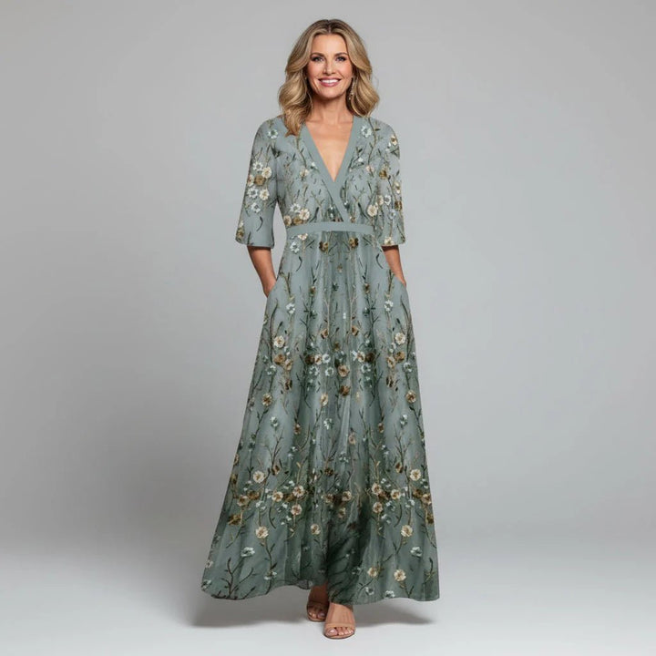 Clara - Women's Wedding Guest Floral V-Neck Maxi Dress