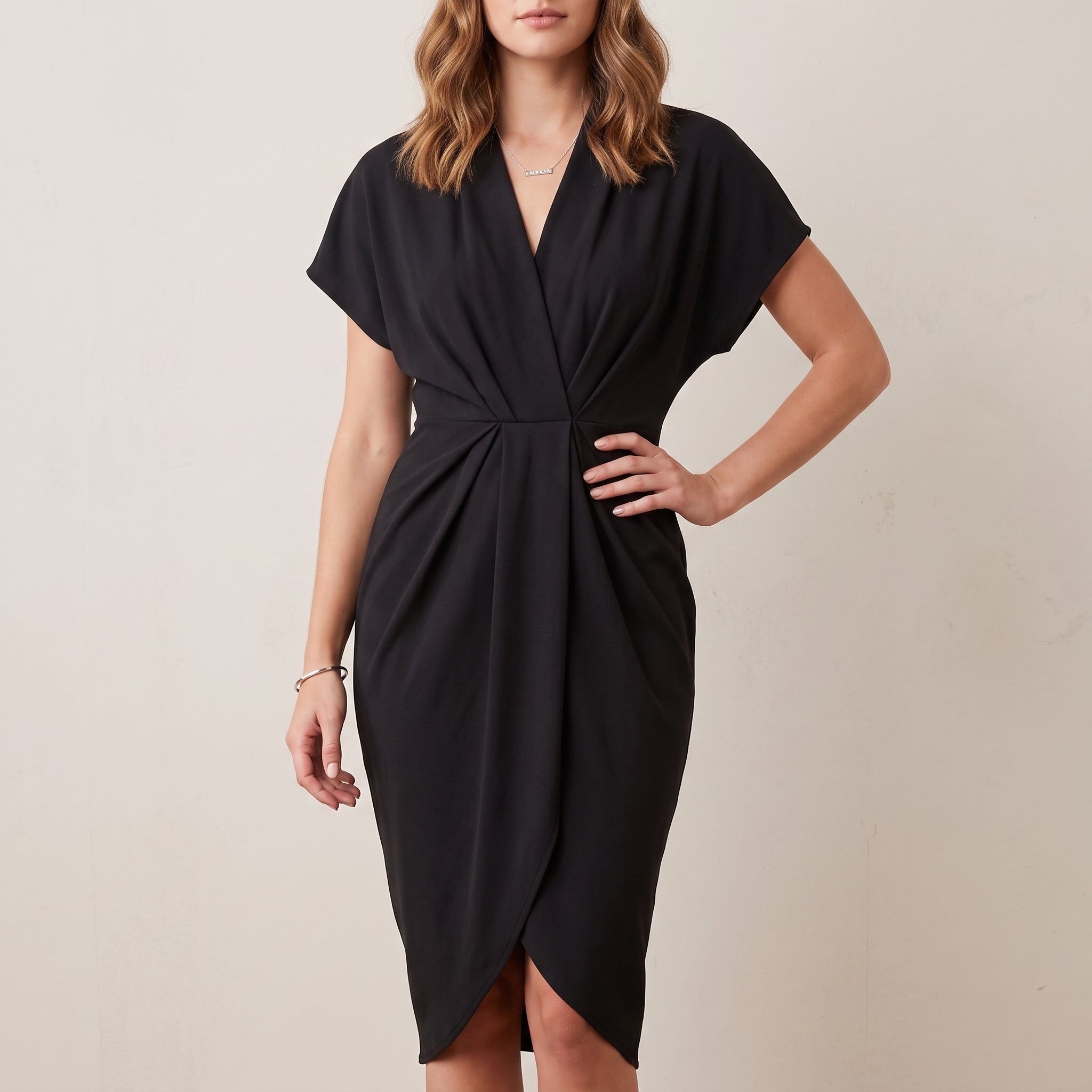 Diana - Women's Evening Wrap Front Tulip Skirt Midi Dress - Dresses - Black - Davies & Cooper