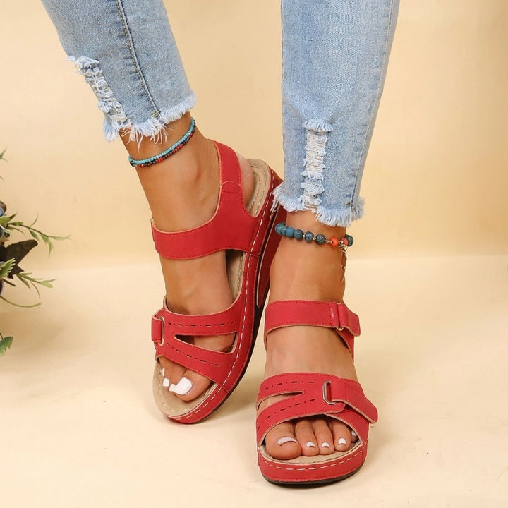 Donna - Women's Orthopaedic Platform Sandals with Double Velcro Strap - Sandals - Red - Davies & Cooper