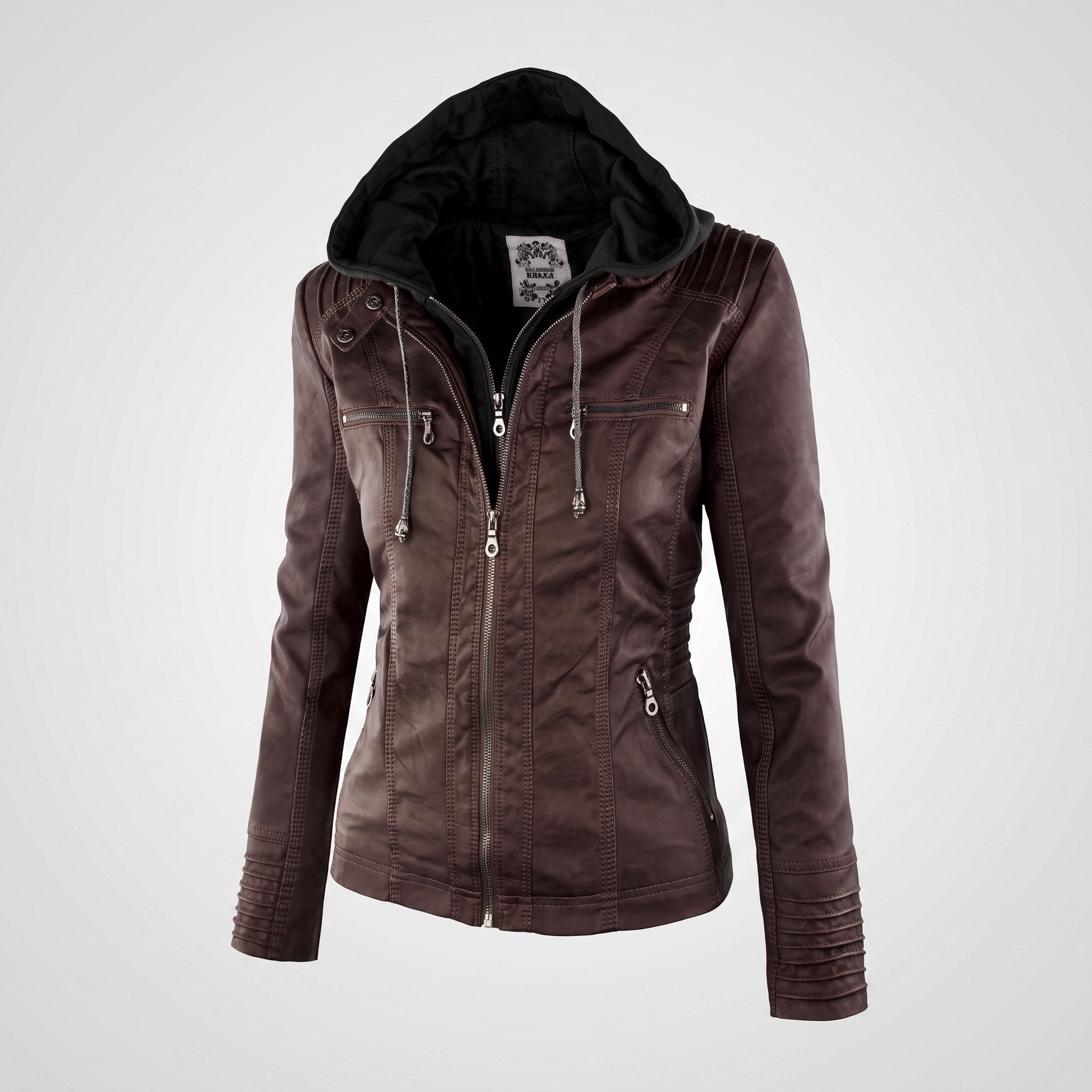 Isabella - Women's Detachable Hood Biker Jacket with Zip Pockets